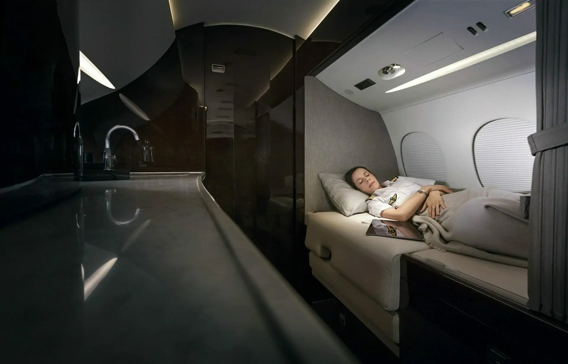 Pilot sleeping on private jet 
