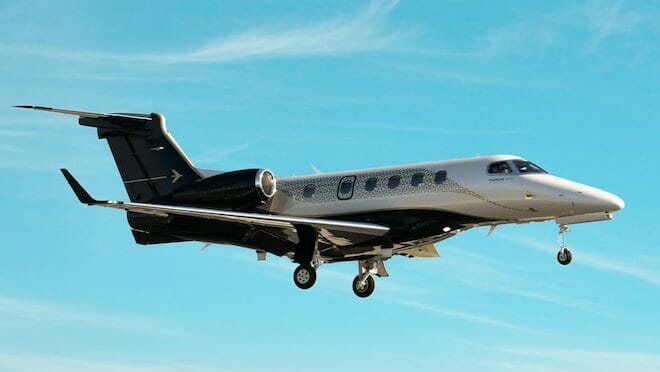Embraer Phenom 300E exterior on approach to land