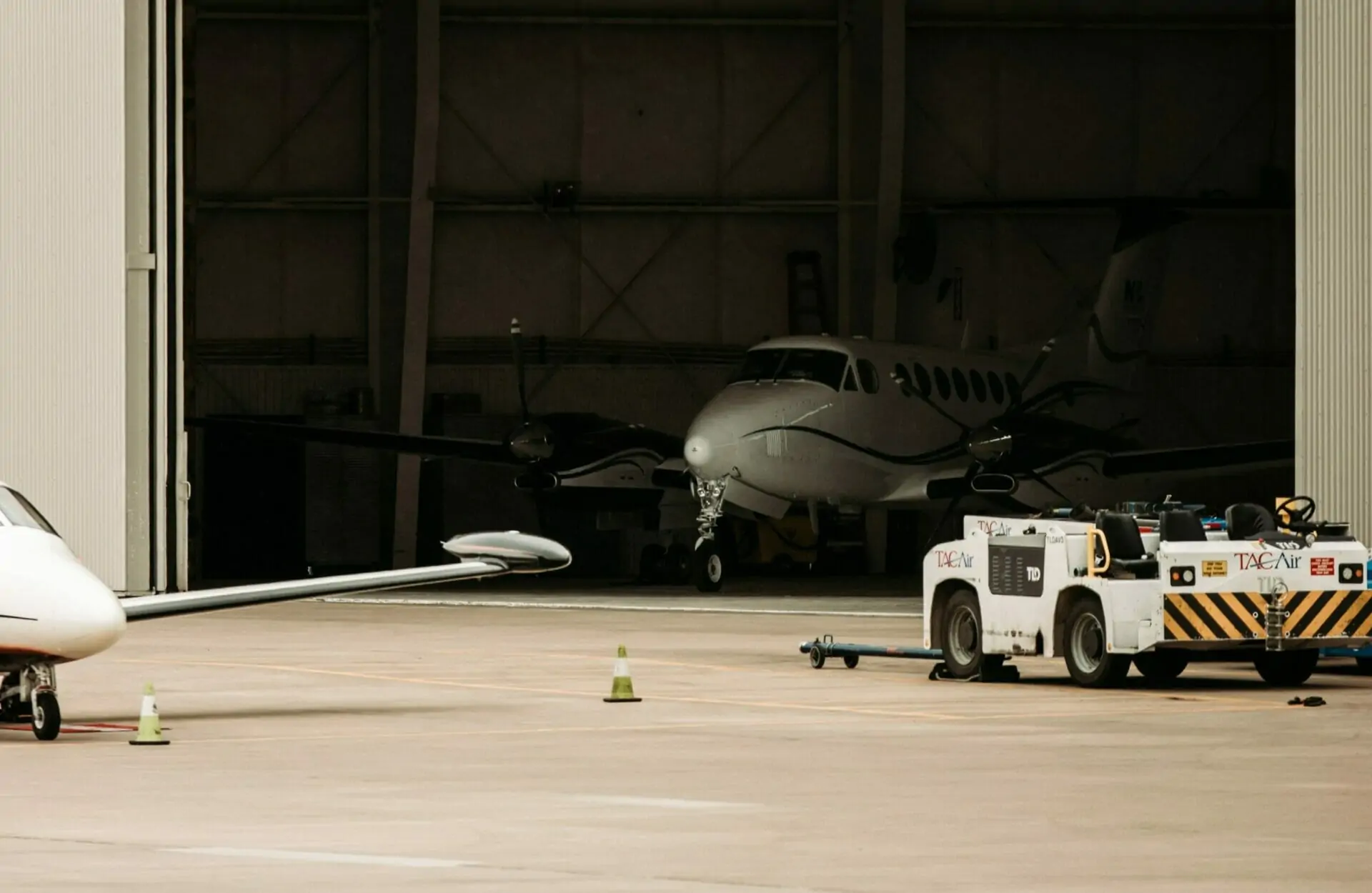 private jet in hangar