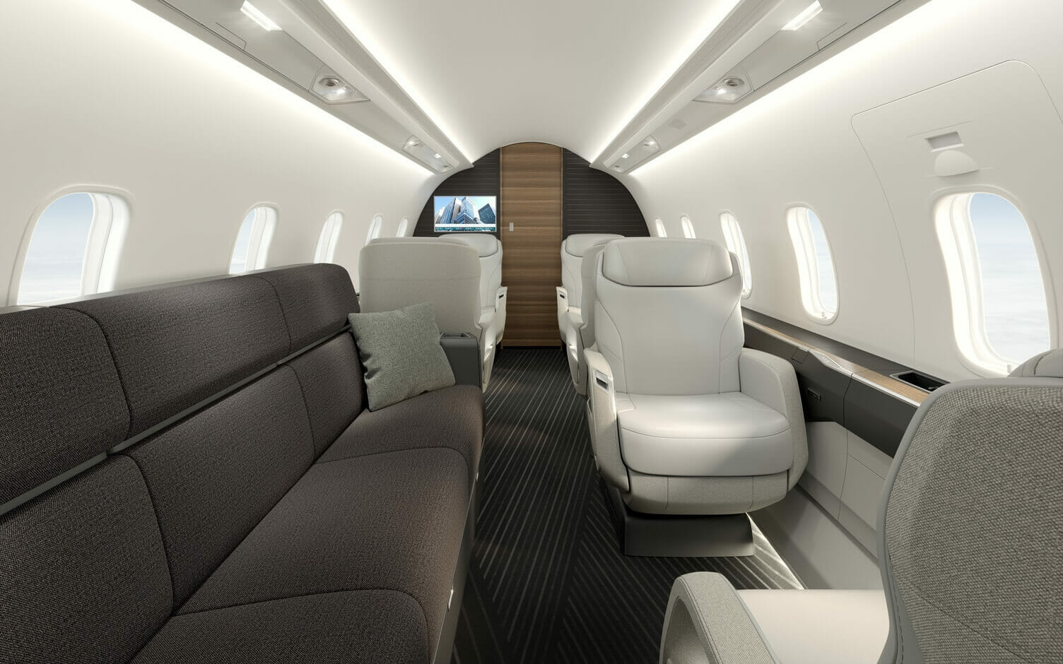 Bombardier Challenger 3500 Interior of full cabin with divan / sofa