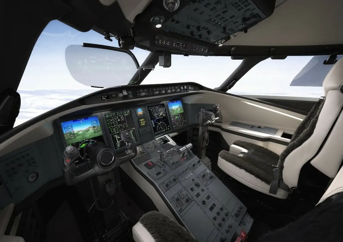 Bombardier Challenger 650 Cockpit with latest Bombardier vision flight deck, heads up display and latest avionics