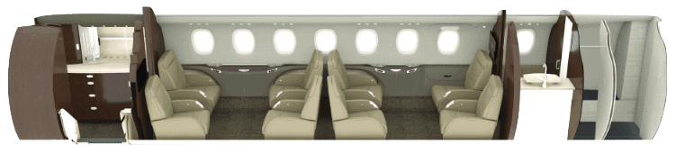 Cessna Citation longitude interior floorplan with double club seating