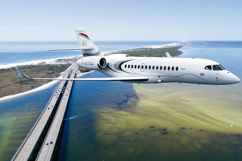 Exterior view of Falcon 6X during flight