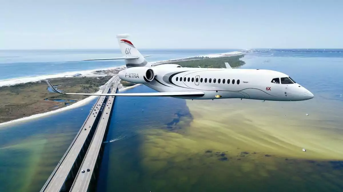 Exterior view of Falcon 6X during flight