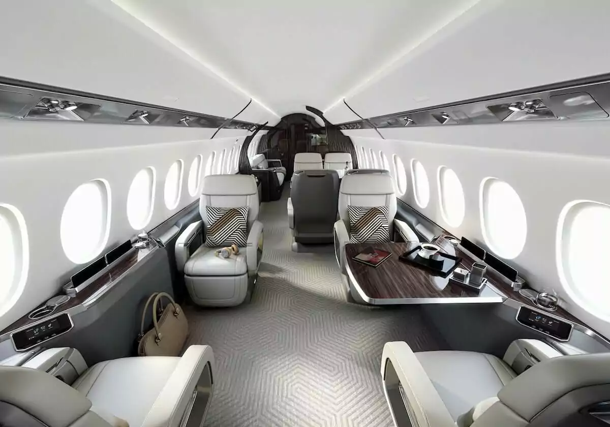 Falcon 6x spacious cabin interior view - type of private jet