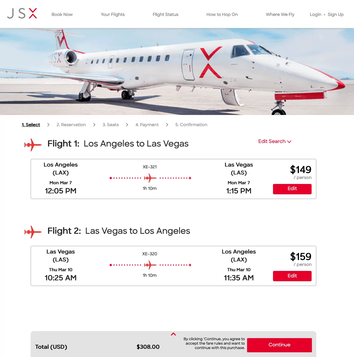JSX private jet Example Pricing