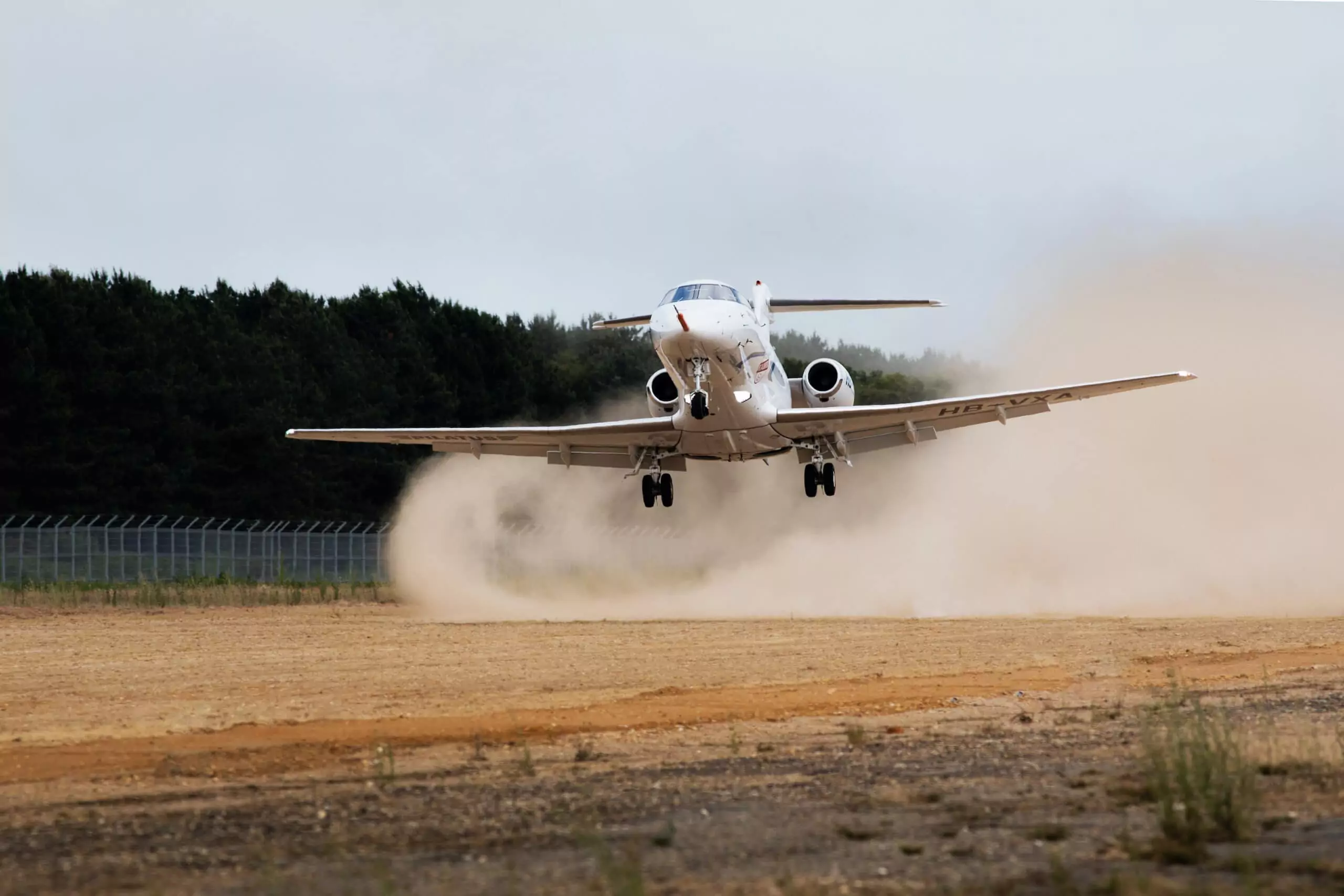 Pilatus pc-24 take off from dirt runway 
